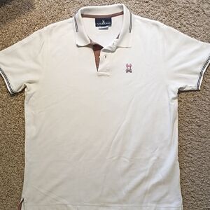 Psycho Bunny Men's Cream Polo with Brown Trim